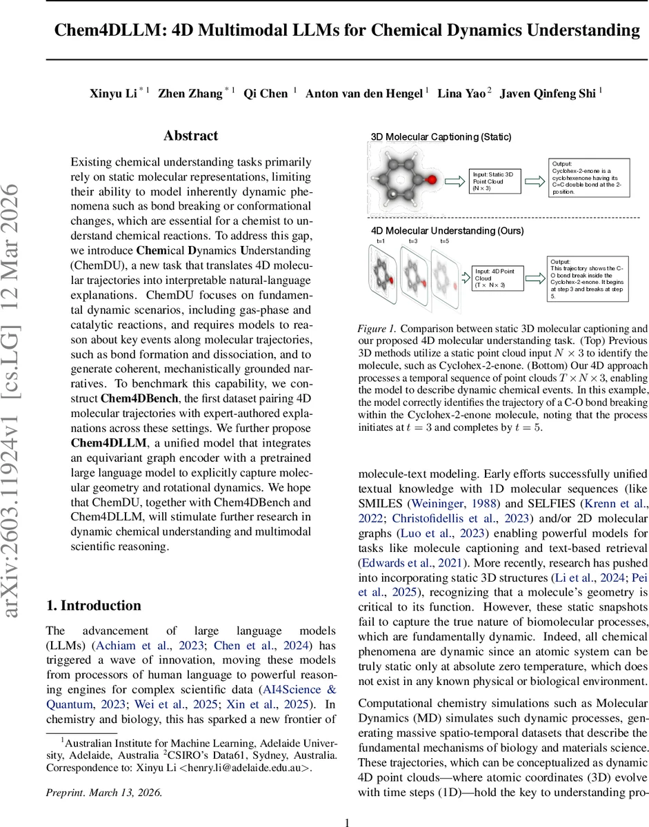 Chem4DLLM: 4D Multimodal LLMs for Chemical Dynamics Understanding