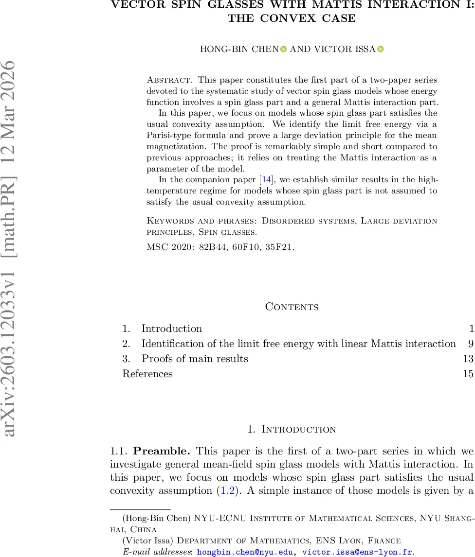 Vector spin glasses with Mattis interaction I: the convex case
