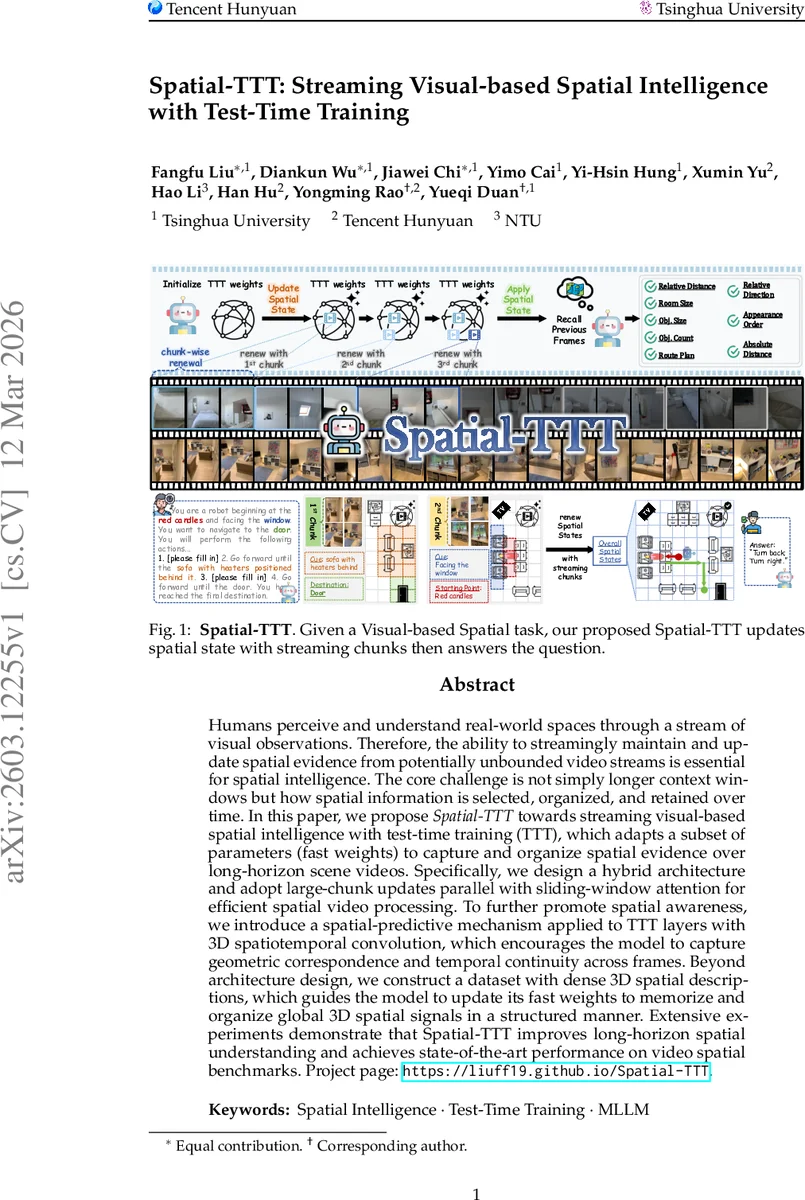 Spatial-TTT: Streaming Visual-based Spatial Intelligence with Test-Time Training