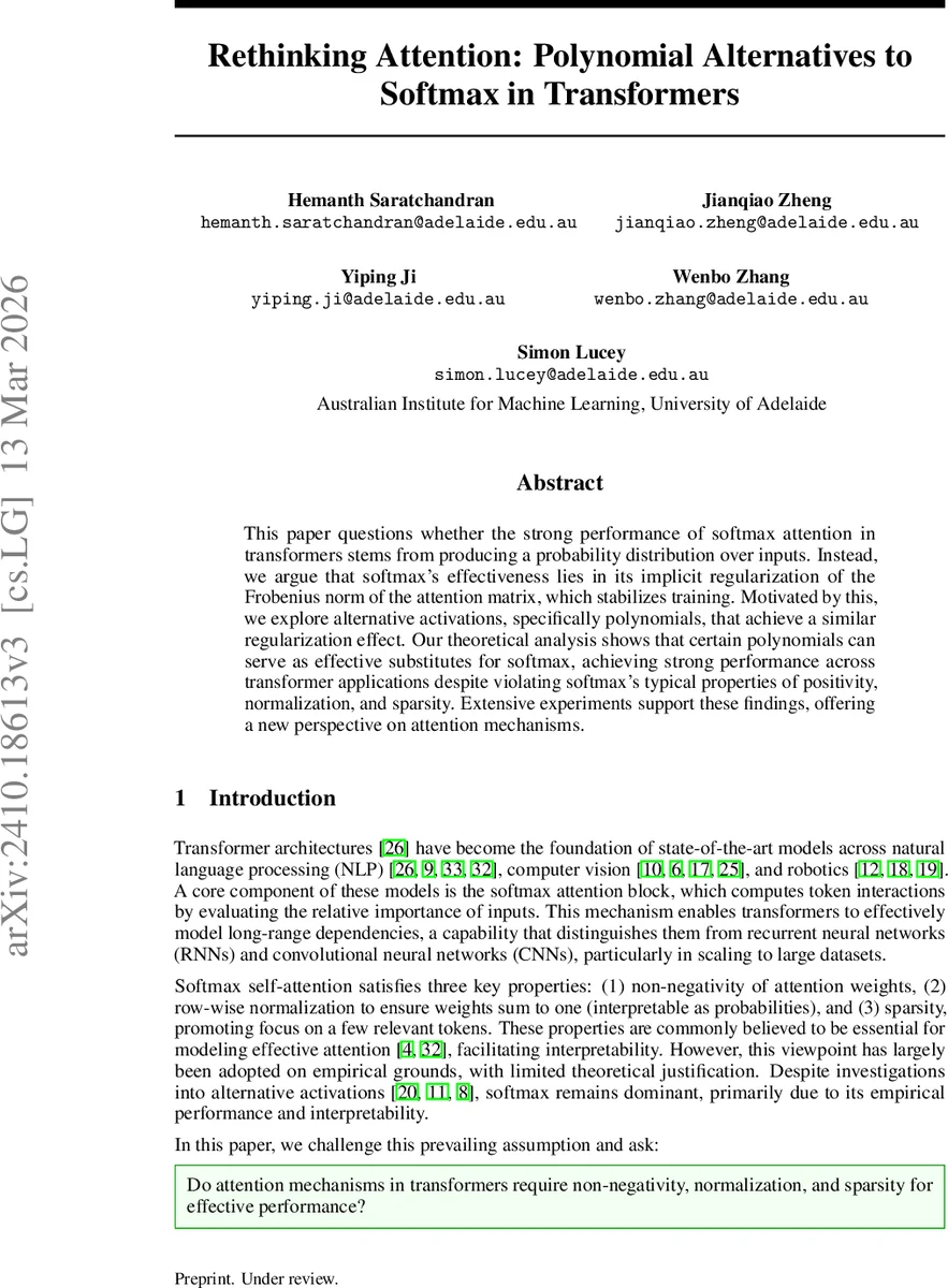 Rethinking Attention: Polynomial Alternatives to Softmax in Transformers