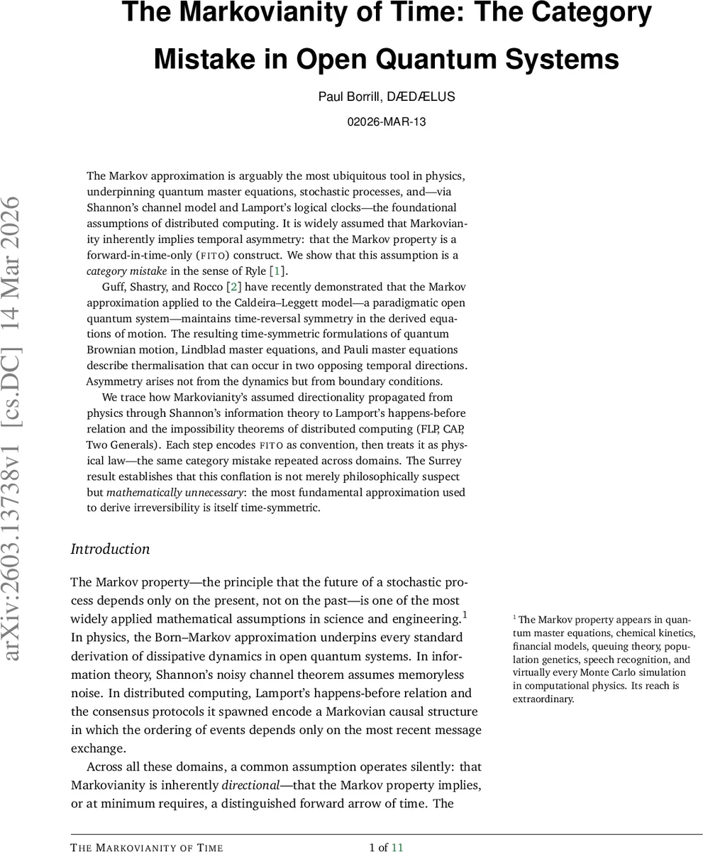 The Markovianity of Time: The Category Mistake in Open Quantum Systems