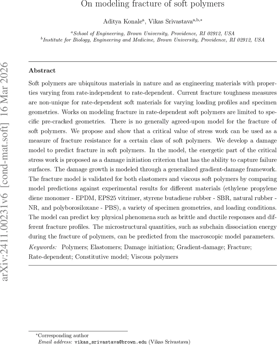 On modeling fracture of soft polymers