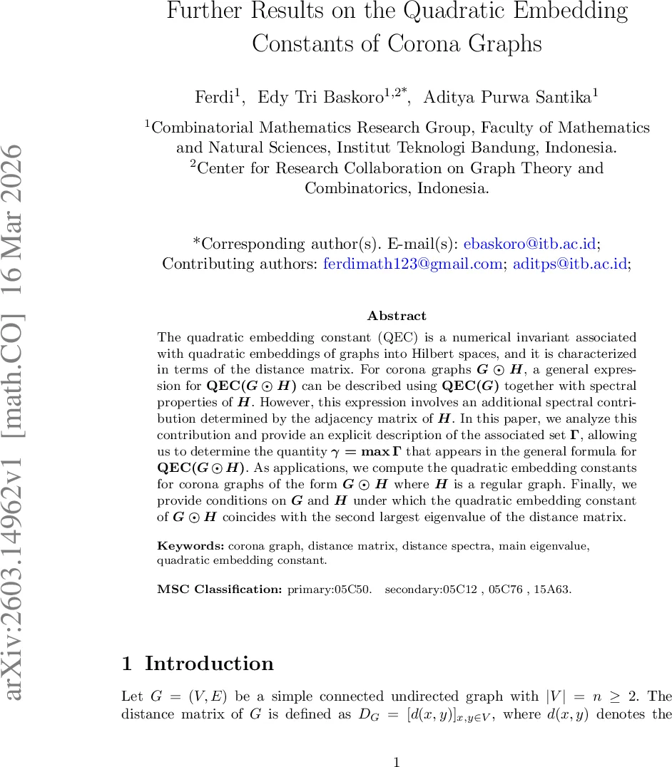 Further Results on the Quadratic Embedding Constants of Corona Graphs