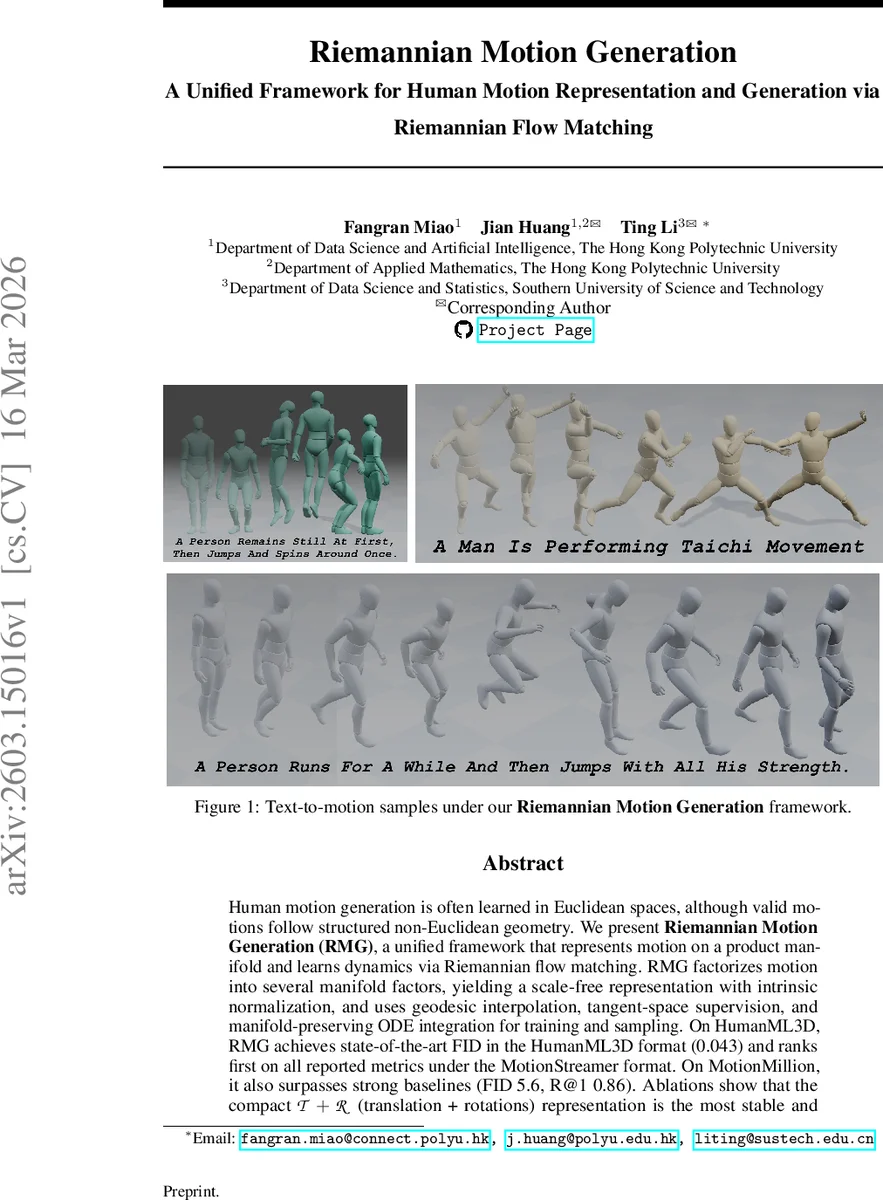 Riemannian Motion Generation: A Unified Framework for Human Motion Representation and Generation via Riemannian Flow Matching