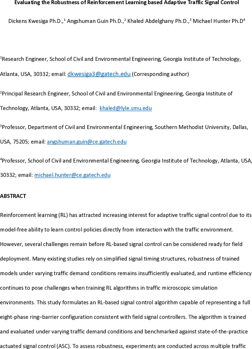 Evaluating the Robustness of Reinforcement Learning based Adaptive Traffic Signal Control