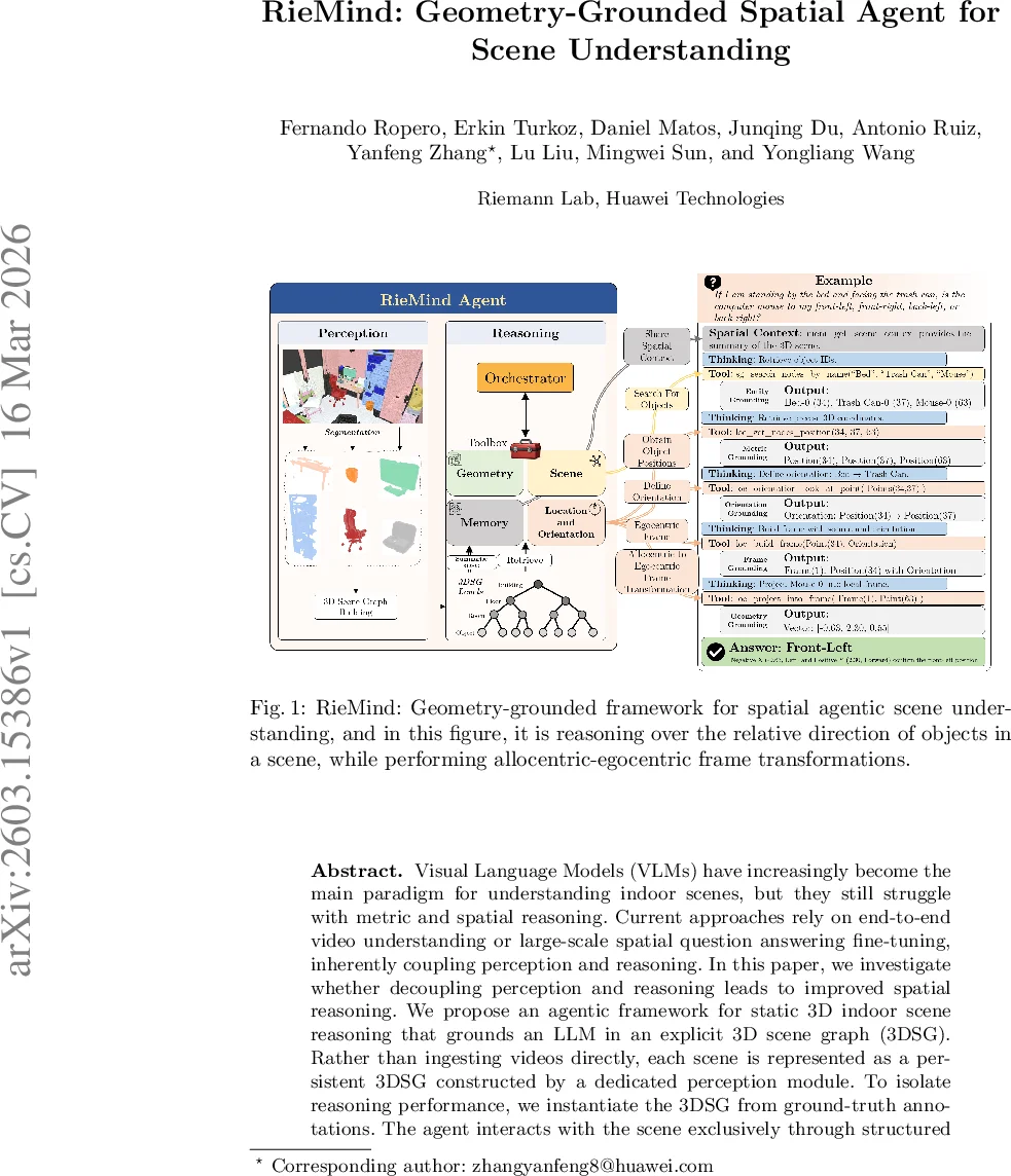 RieMind: Geometry-Grounded Spatial Agent for Scene Understanding