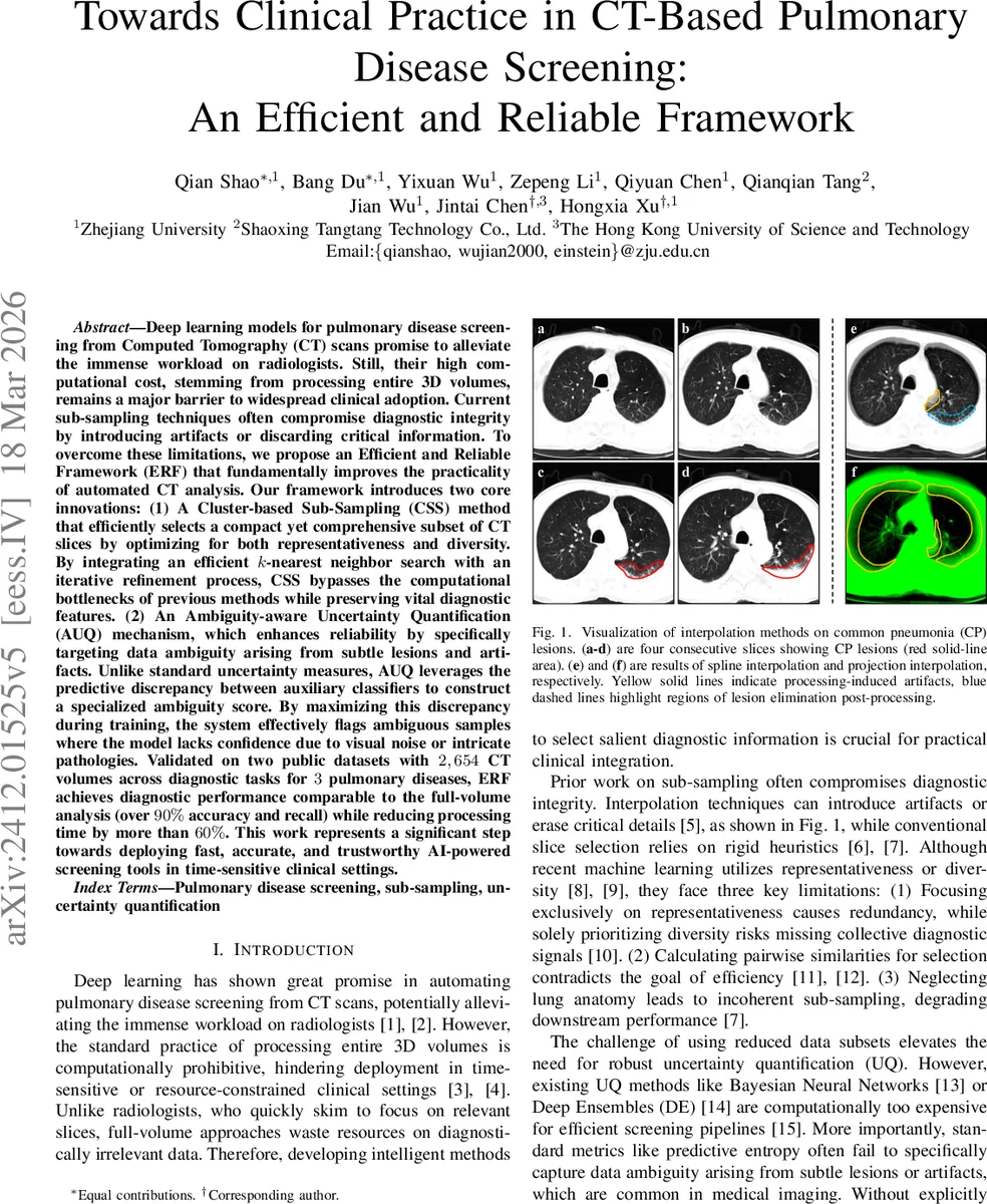 Towards Clinical Practice in CT-Based Pulmonary Disease Screening: An Efficient and Reliable Framework
