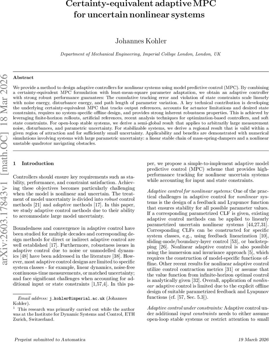 Certainty-equivalent adaptive MPC for uncertain nonlinear systems