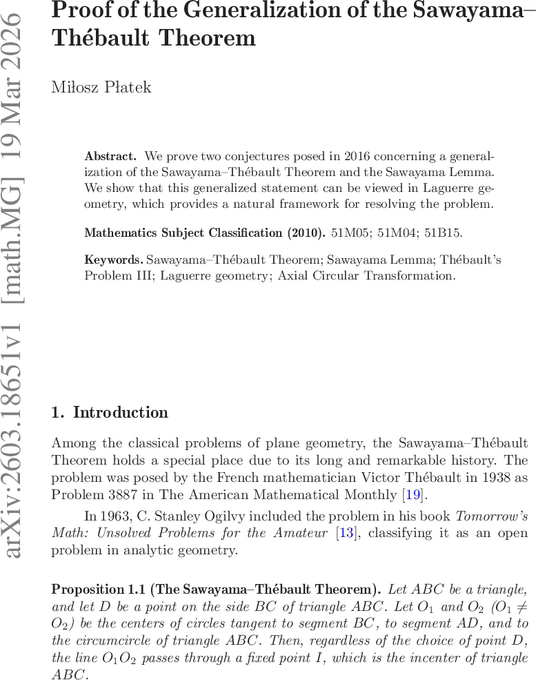 Proof of the Generalization of the Sawayama-Thébault Theorem