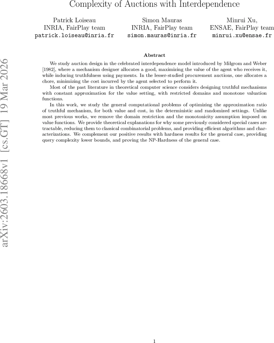 Complexity of Auctions with Interdependence