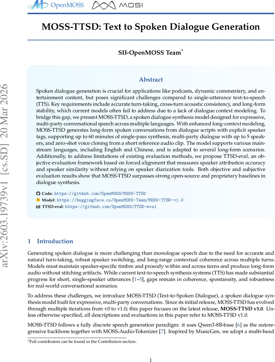 MOSS-TTSD: Text to Spoken Dialogue Generation