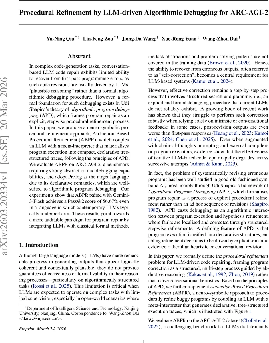 Procedural Refinement by LLM-driven Algorithmic Debugging for ARC-AGI-2