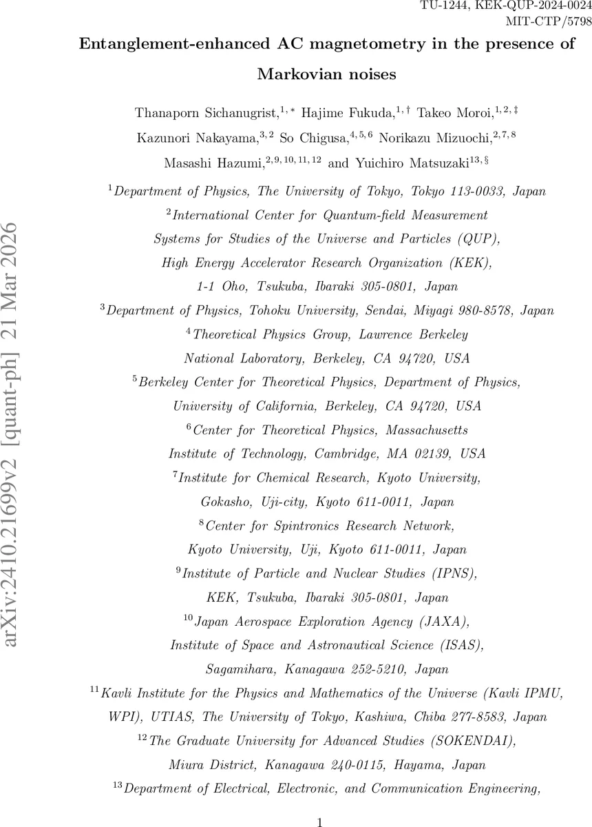 Entanglement-enhanced AC magnetometry in the presence of Markovian noises