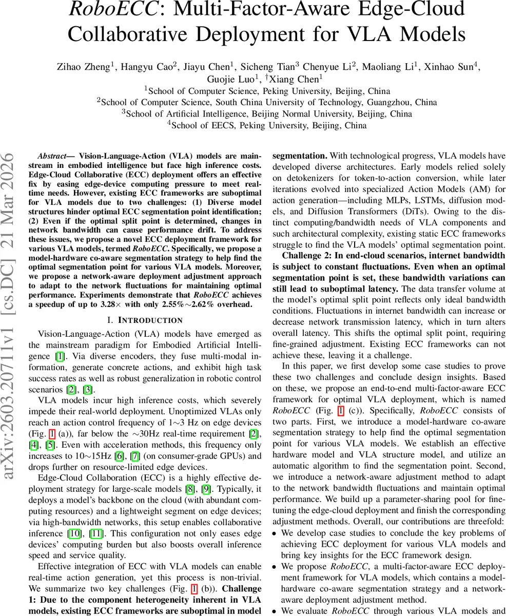 RoboECC: Multi-Factor-Aware Edge-Cloud Collaborative Deployment for VLA Models