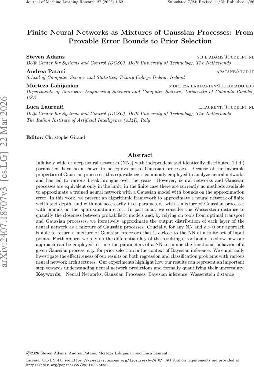 Finite Neural Networks as Mixtures of Gaussian Processes: From Provable Error Bounds to Prior Selection