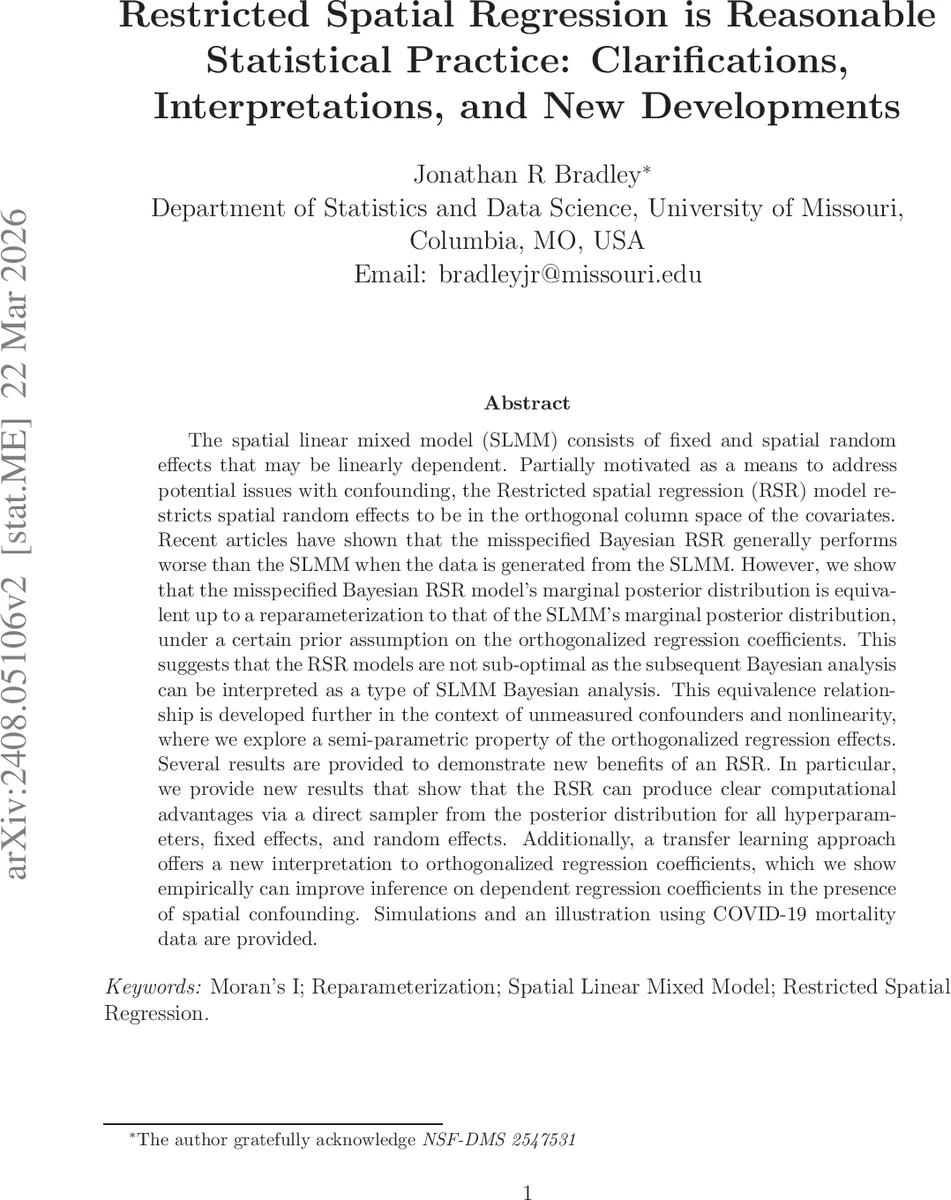 Restricted Spatial Regression is Reasonable Statistical Practice: Clarifications, Interpretations, and New Developments