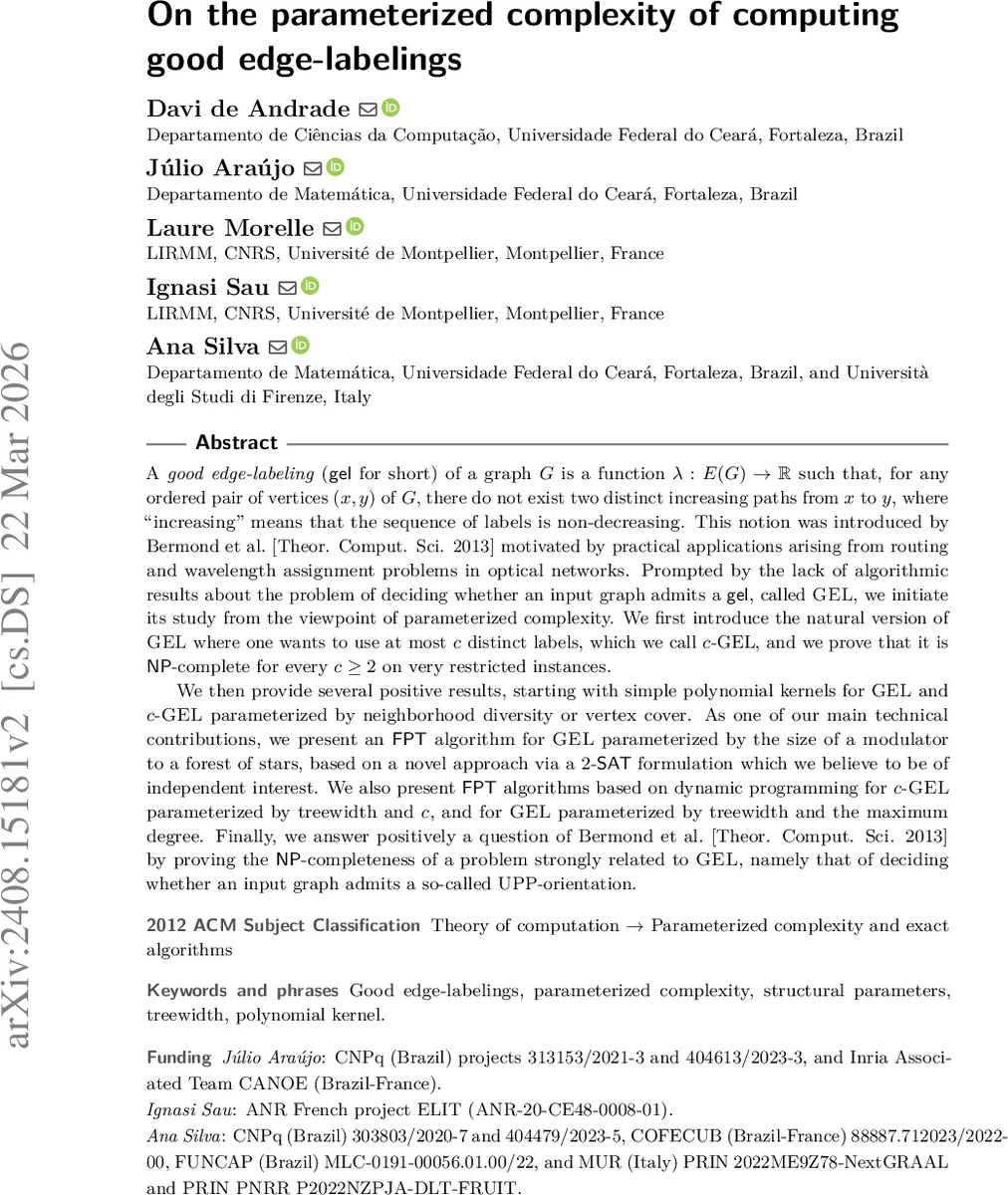 On the parameterized complexity of computing good edge-labelings