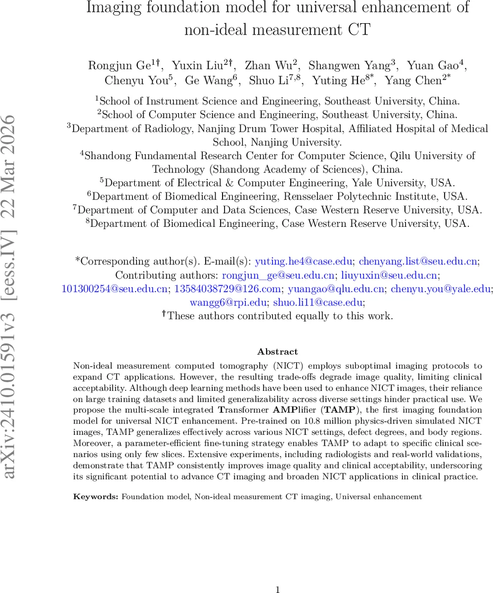 Imaging foundation model for universal enhancement of non-ideal measurement CT
