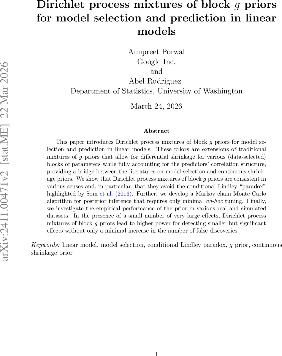 Dirichlet process mixtures of block $g$ priors for model selection and prediction in linear models