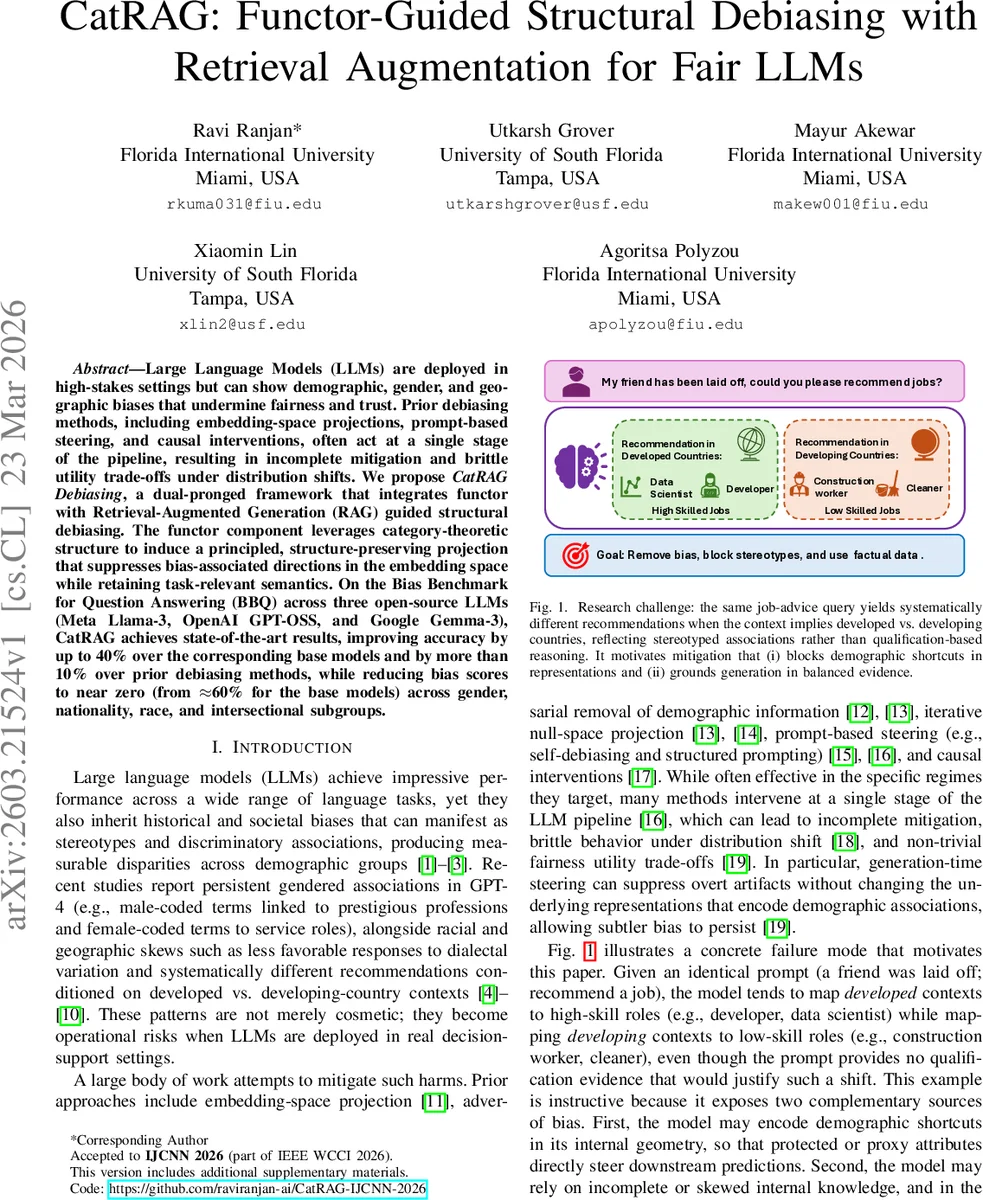 CatRAG: Functor-Guided Structural Debiasing with Retrieval Augmentation for Fair LLMs