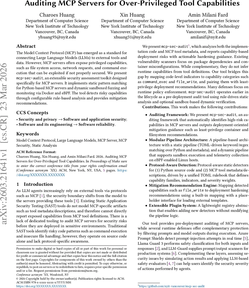 Auditing MCP Servers for Over-Privileged Tool Capabilities