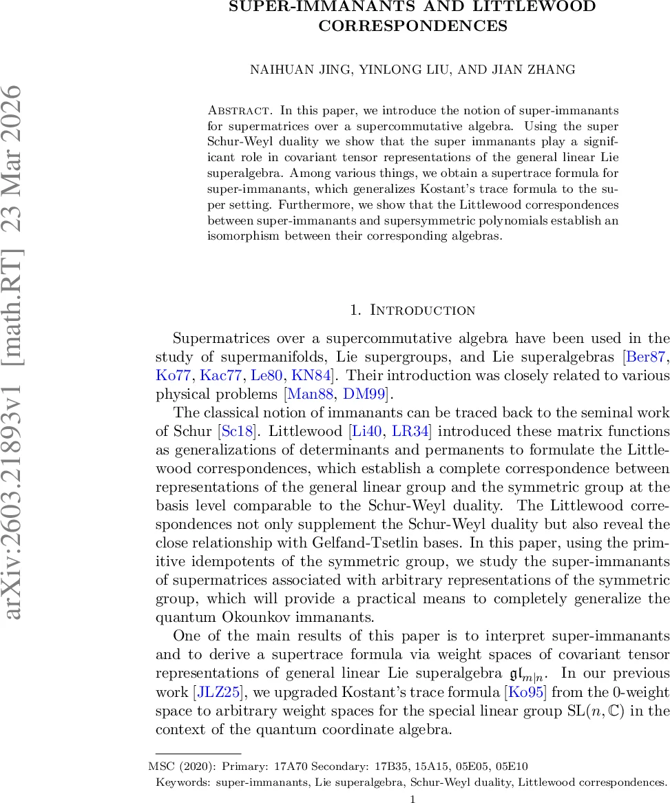 Super-immanants and Littlewood correspondences