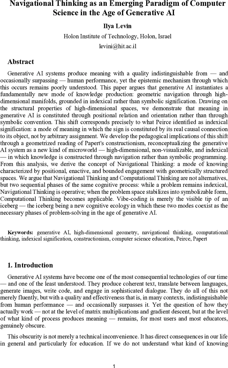 Navigational Thinking as an Emerging Paradigm of Computer Science in the Age of Generative AI