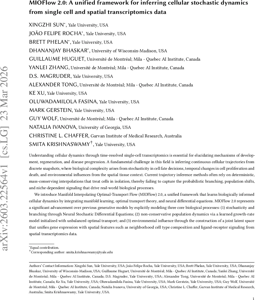 MIOFlow 2.0: A unified framework for inferring cellular stochastic dynamics from single cell and spatial transcriptomics data