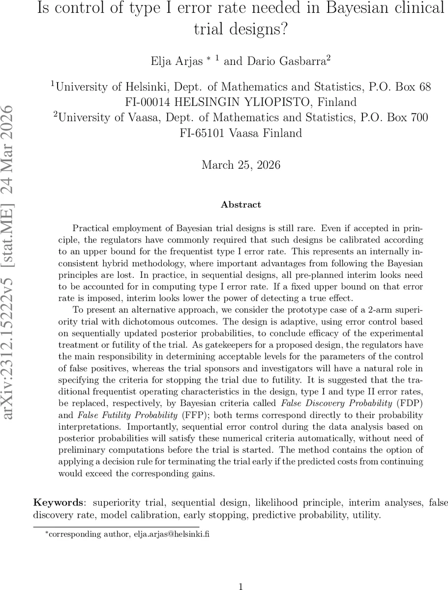 Is control of type I error rate needed in Bayesian clinical trial designs?