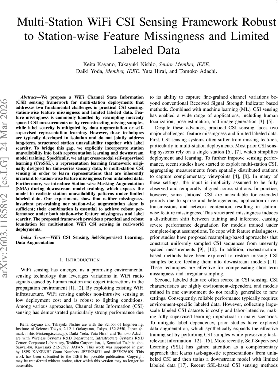 Multi-Station WiFi CSI Sensing Framework Robust to Station-wise Feature Missingness and Limited Labeled Data
