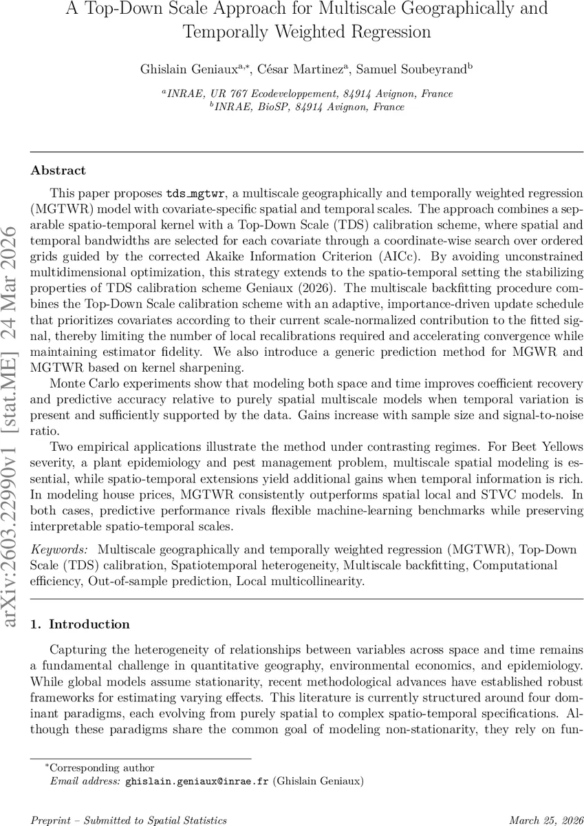 A Top-Down Scale Approach for Multiscale Geographically and Temporally Weighted Regression