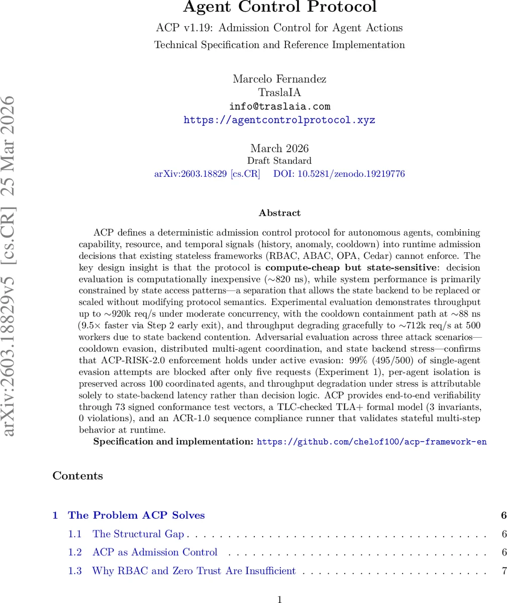 Agent Control Protocol: Admission Control for Agent Actions