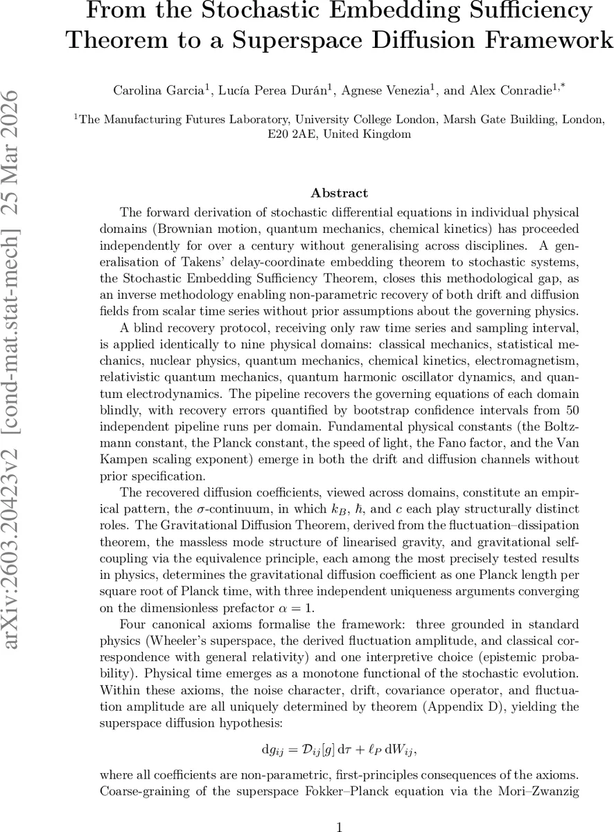 From the Stochastic Embedding Sufficiency Theorem to a Superspace Diffusion Framework