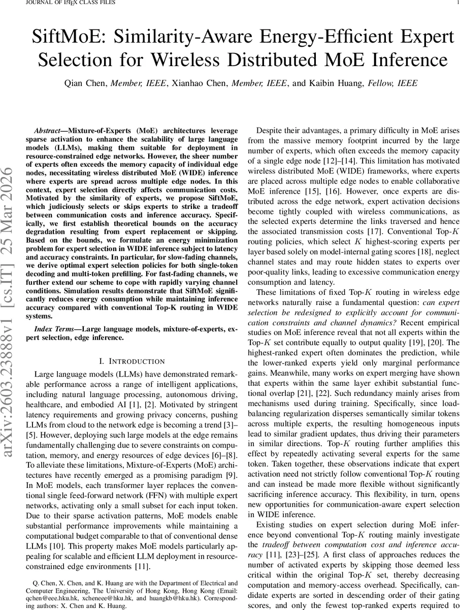 SiftMoE: Similarity-Aware Energy-Efficient Expert Selection for Wireless Distributed MoE Inference