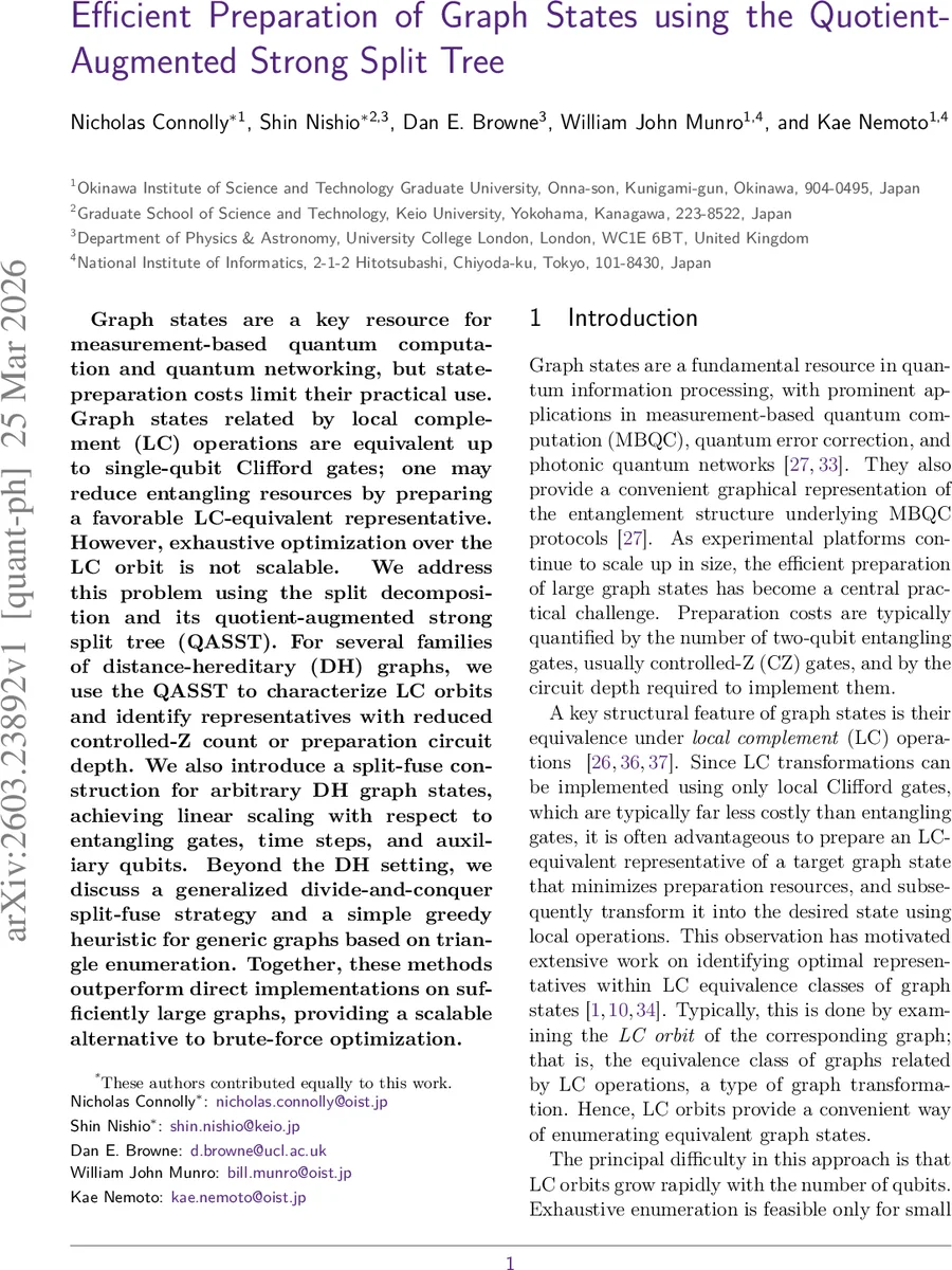 Efficient Preparation of Graph States using the Quotient-Augmented Strong Split Tree