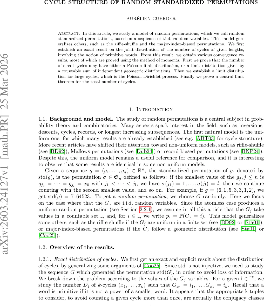Cycle structure of random standardized permutations