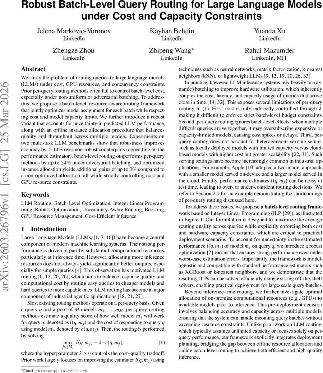 Robust Batch-Level Query Routing for Large Language Models under Cost and Capacity Constraints