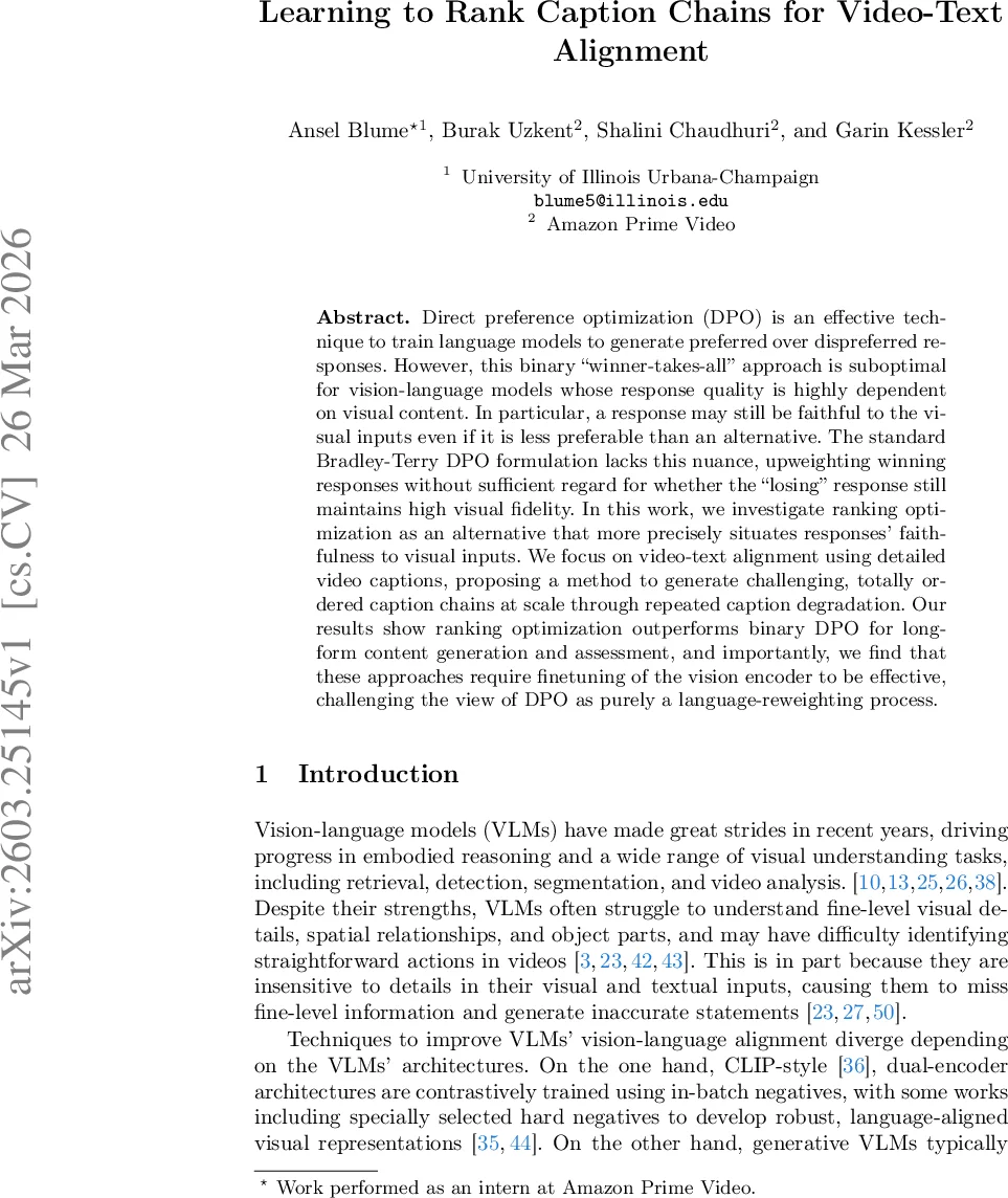 Learning to Rank Caption Chains for Video-Text Alignment