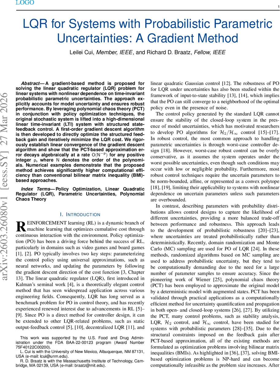 LQR for Systems with Probabilistic Parametric Uncertainties: A Gradient Method
