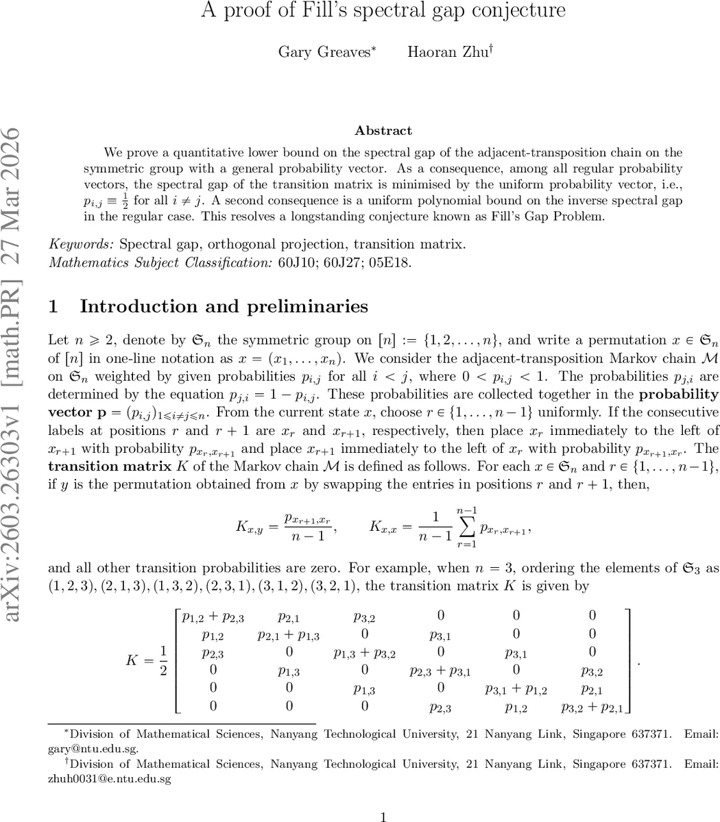 A proof of Fill's spectral gap conjecture