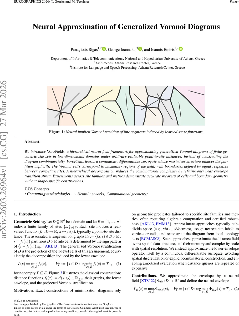 Neural Approximation of Generalized Voronoi Diagrams