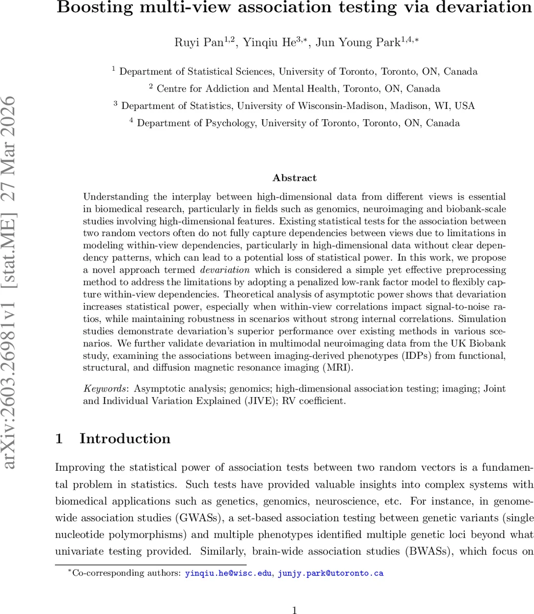 Boosting multi-view association testing via devariation