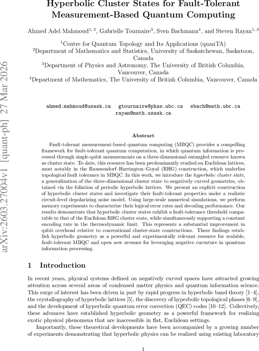 Hyperbolic Cluster States for Fault-Tolerant Measurement-Based Quantum Computing