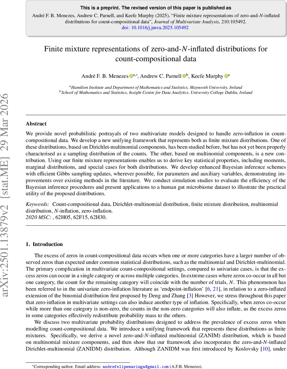 Finite mixture representations of zero-and-$N$-inflated distributions for count-compositional data