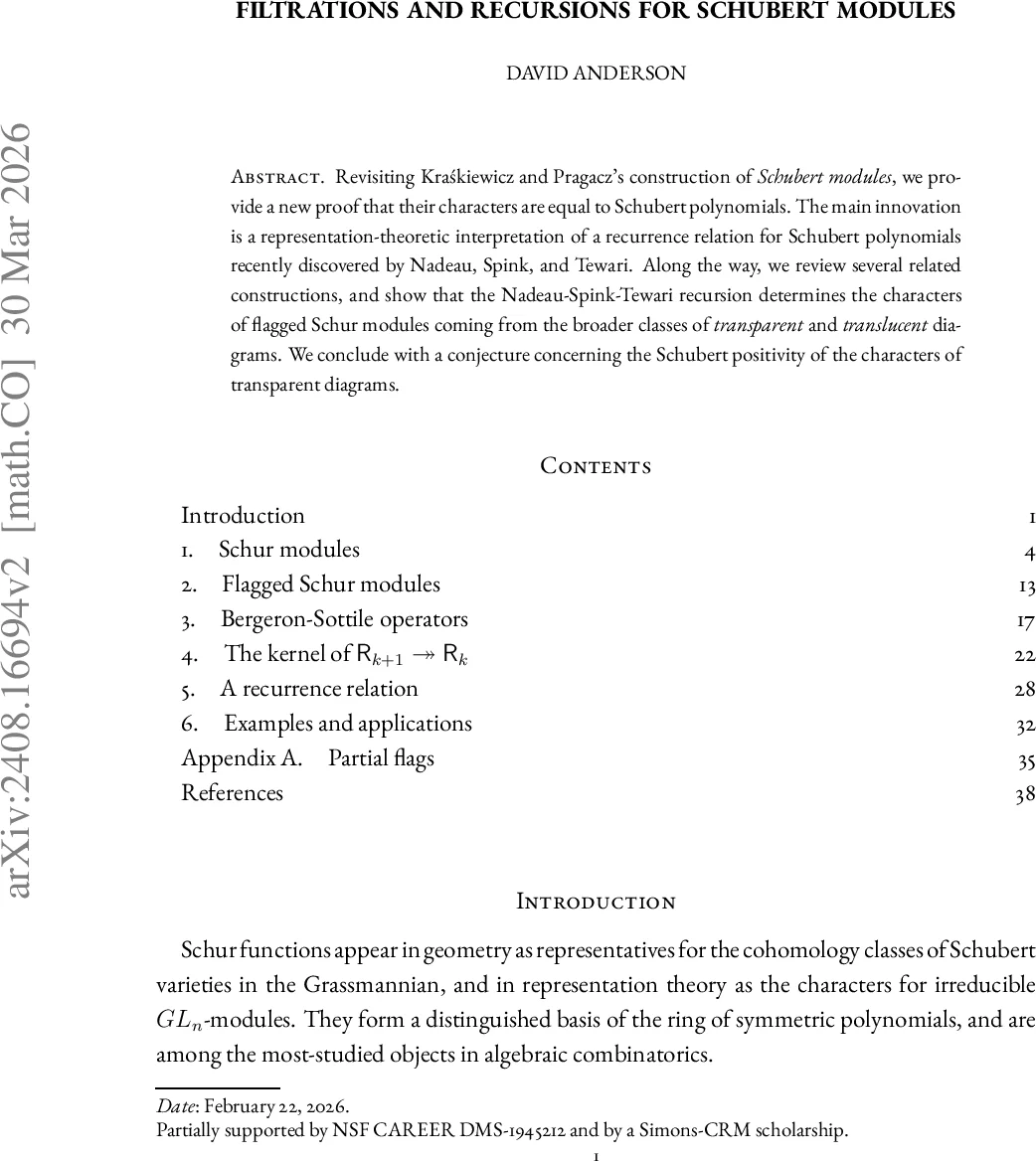 Filtrations and recursions for Schubert modules