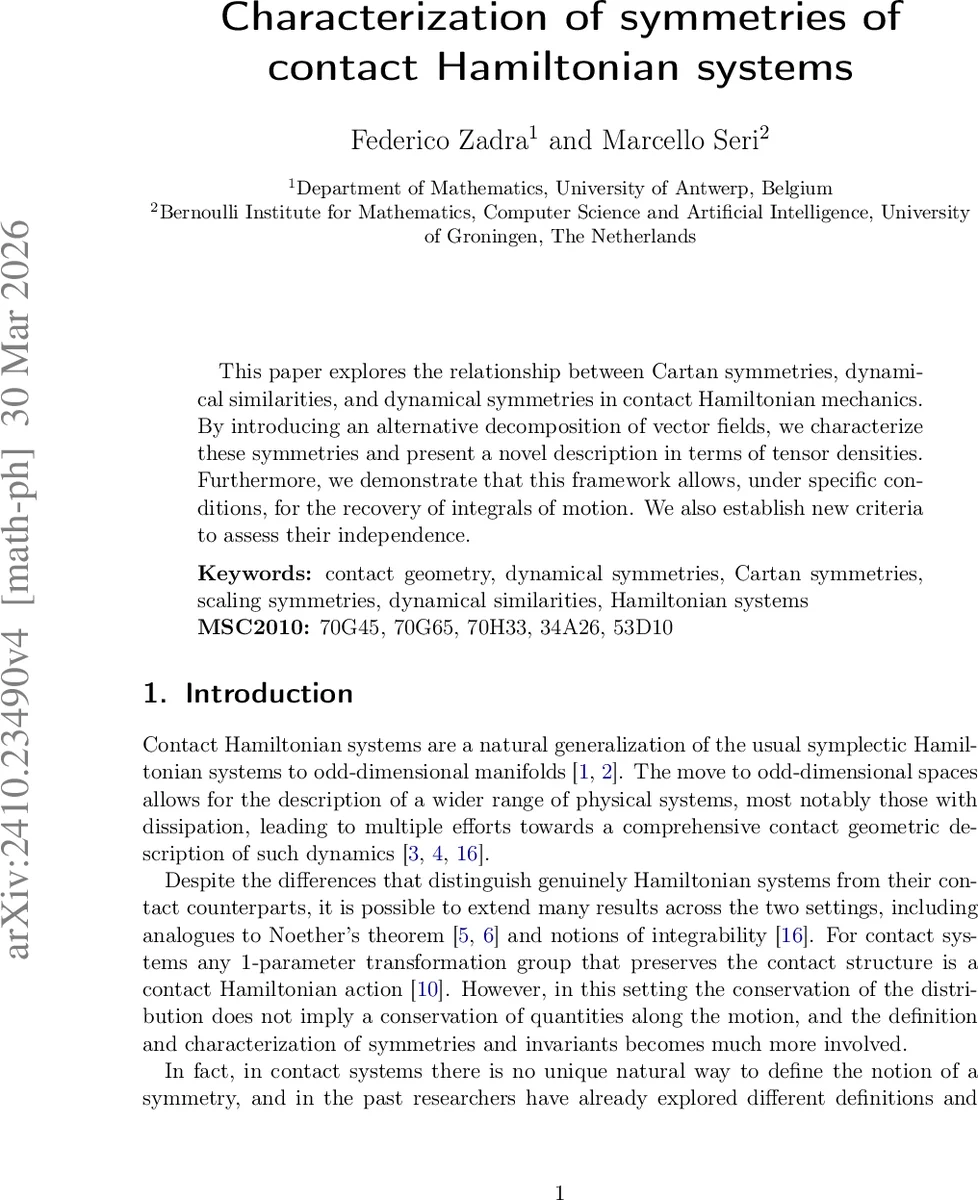 Characterization of symmetries of contact Hamiltonian systems