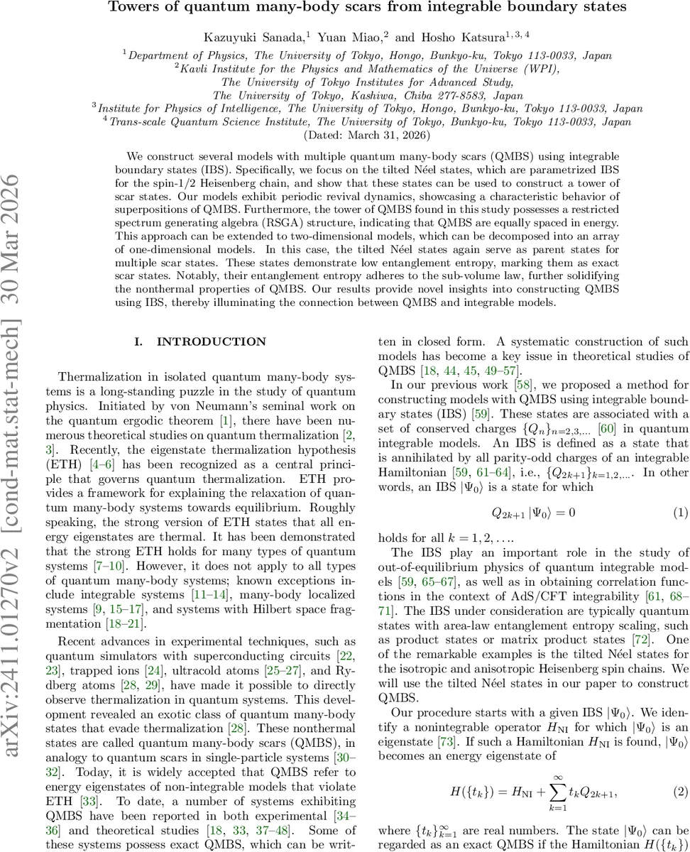 Towers of Quantum Many-body Scars from Integrable Boundary States