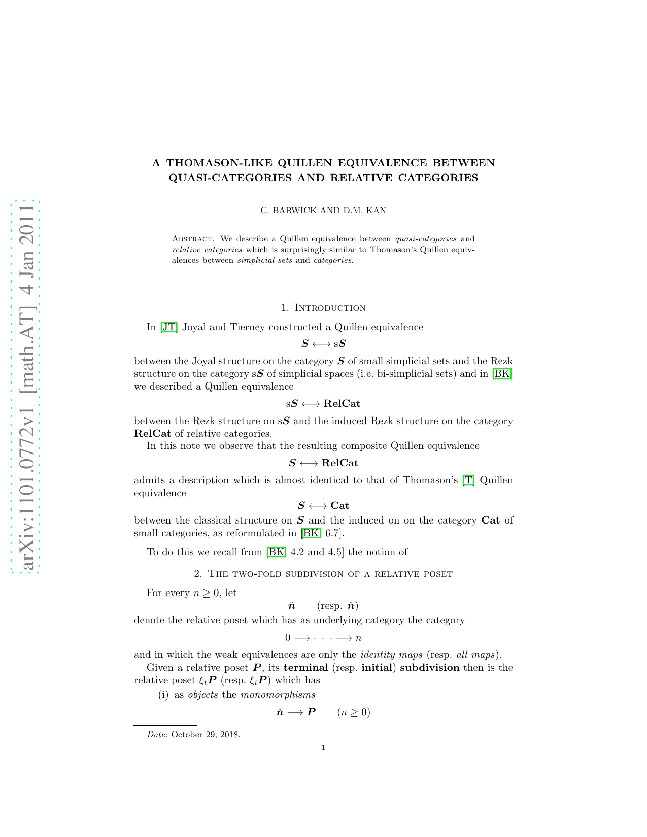 A Thomason-like Quillen equivalence between quasi-categories and relative categories