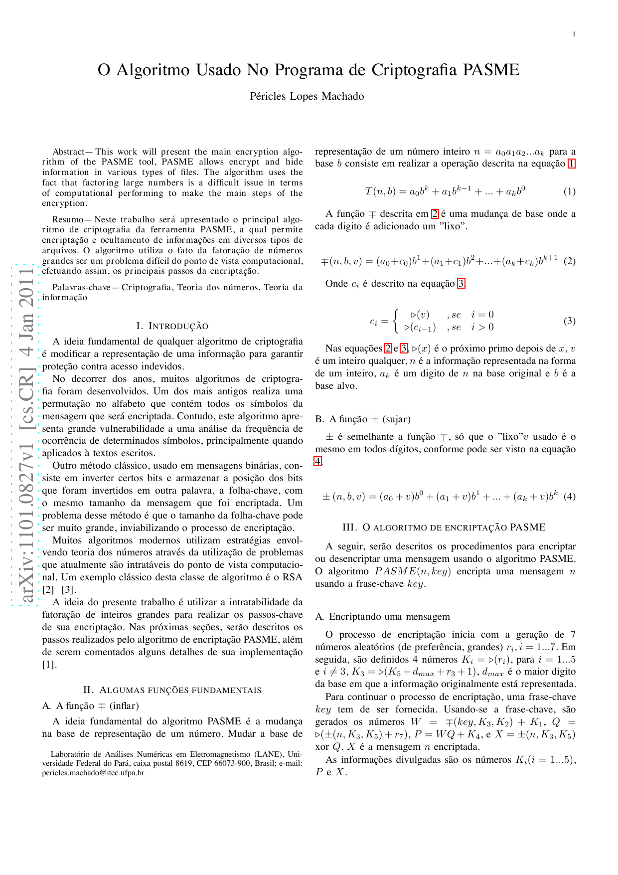 O Algoritmo usado no programa de criptografia PASME