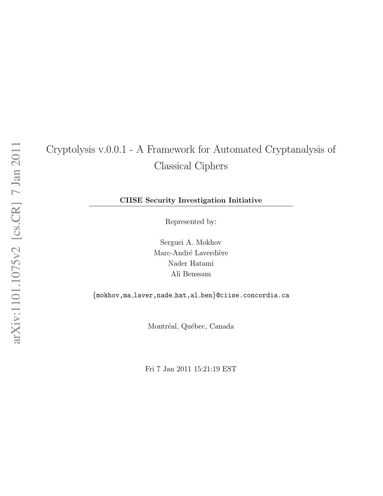 Cryptolysis v.0.0.1 - A Framework for Automated Cryptanalysis of   Classical Ciphers